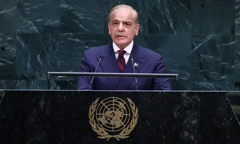 Prime Minister Shehbaz Sharif speaks during the 81st United Nations General Assembly at UN headquarters in New York on September 25, 2026. — AFP Prime Minister Shehbaz Sharif speaks during the 81st United Nations General Assembly at UN headquarters in New York on September 25, 2026. — AFP
