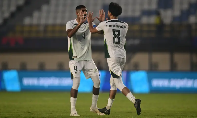 Pakistan’s Abdul Samad Arshad (R) celebrates with captain Abdullah Iqbal after scoring the equaliser against the Philippines during their FIFA ASEAN Cup Division 1, Group ‘B’ match at the Si Jalak Harupat Stadium in Bandung, Indonesia on September 29, 2026. — Courtesy PFF Pakistan’s Abdul Samad Arshad (R) celebrates with captain Abdullah Iqbal after scoring the equaliser against the Philippines during their FIFA ASEAN Cup Division 1, Group ‘B’ match at the Si Jalak Harupat Stadium in Bandung, Indonesia on September 29, 2026. — Courtesy PFF