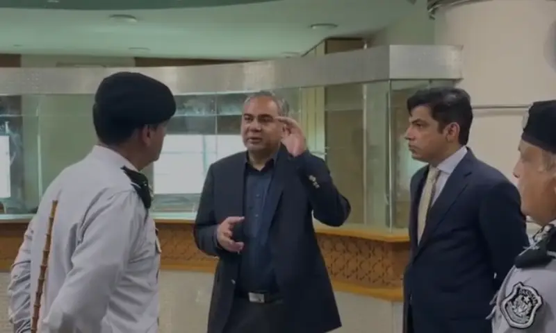 Interior Minister Mohsin Naqvi, during his visit to interior ministry's Karachi office on Tuesday, September 29, 2026. — Screen grab from a video by the ministry Interior Minister Mohsin Naqvi, during his visit to interior ministry's Karachi office on Tuesday, September 29, 2026. — Screen grab from a video by the ministry
