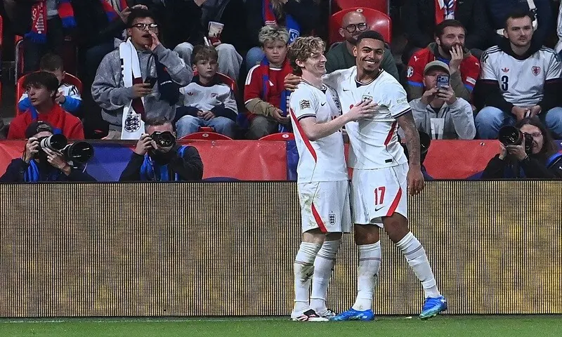 England's Anthony Gordon (L) celebrates with team-mate Morgan Rogers after scoring against the Czech Republic during their UEFA Nations League Group A3 match at Fortuna Arena in Prague on September 29, 2026. —AFP England's Anthony Gordon (L) celebrates with team-mate Morgan Rogers after scoring against the Czech Republic during their UEFA Nations League Group A3 match at Fortuna Arena in Prague on September 29, 2026. —AFP