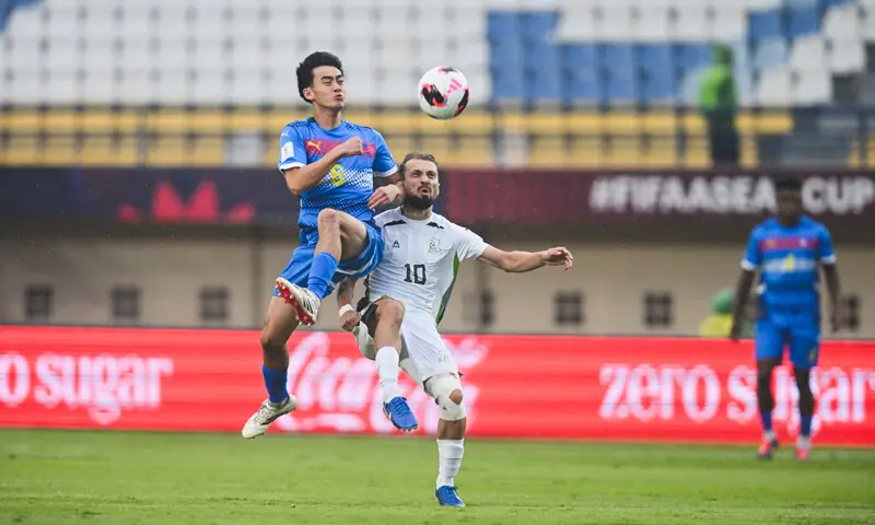 BANDUNG (Indonesia): Pakistan’s Alamgir Ghazi (R) vies for the ball with Javier Gayoso of the Philippines during their FIFA ASEAN Cup match at the Si Jalak Harupat Stadium on Tuesday.—Courtesy PFF BANDUNG (Indonesia): Pakistan’s Alamgir Ghazi (R) vies for the ball with Javier Gayoso of the Philippines during their FIFA ASEAN Cup match at the Si Jalak Harupat Stadium on Tuesday.—Courtesy PFF