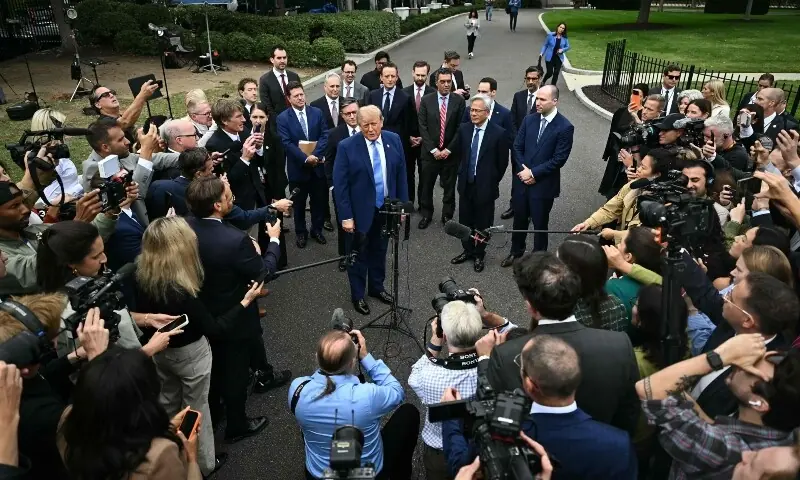 US President Donald Trump speaks to the press after a meeting with technology executives about artificial intelligence at the White House in Washington, DC, on September 29, 2026. —AFP US President Donald Trump speaks to the press after a meeting with technology executives about artificial intelligence at the White House in Washington, DC, on September 29, 2026. —AFP