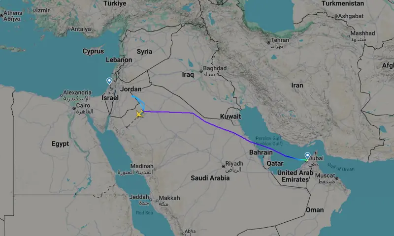 A screengrab taken from Flightradar24 shows a flydubai flight to Israel which was diverted to Saudi Arabia on Sept 30, 2026. — Flightradar24.com via Reuters A screengrab taken from Flightradar24 shows a flydubai flight to Israel which was diverted to Saudi Arabia on Sept 30, 2026. — Flightradar24.com via Reuters