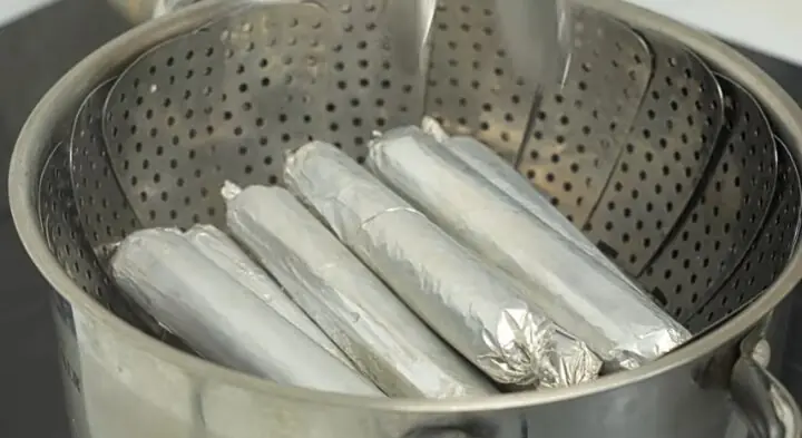  Sausages wrapped in aluminium foil 