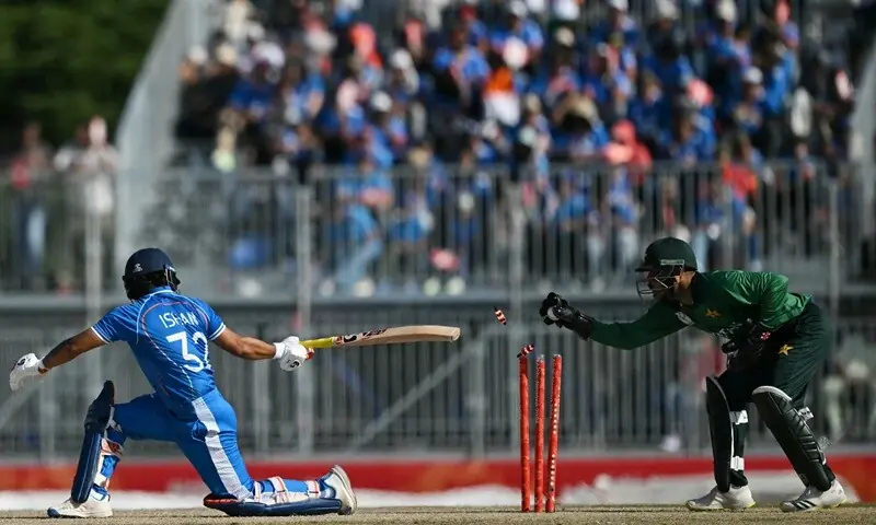 India's Ishan Kishan (L) avoids getting stumped during the men's cricket final match between Pakistan and India during the 2026 Asian Games at the Korogi Athletic Park in Nisshin on October 3, 2026. — AFP India's Ishan Kishan (L) avoids getting stumped during the men's cricket final match between Pakistan and India during the 2026 Asian Games at the Korogi Athletic Park in Nisshin on October 3, 2026. — AFP