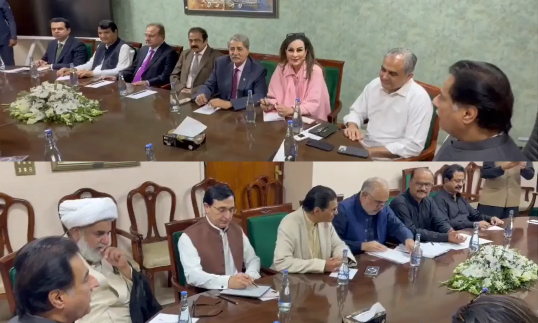 This photo combo shows opposition and government representatives holding talks at Parliament House in Islamabad on Oct 3. — Screengrabs from video via X/NAofPakistan This photo combo shows opposition and government representatives holding talks at Parliament House in Islamabad on Oct 3. — Screengrabs from video via X/NAofPakistan
