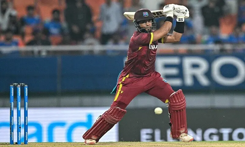 West Indies captain Shai Hope plays a shot during the third One-day International against India at the Maharaja Yadavindra Singh International Cricket Stadium in Chandigarh on October 3, 2026.&mdash;AFP