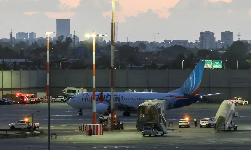 A plane, carrying passengers who were on the FlyDubai aircraft bound for Israel from the United Arab Emirates, which was diverted to Saudi Arabia following an emergency signal, on the tarmac as it arrives at the Ben Gurion International Airport, in Lod, near Tel Aviv, Israel, on September 30, 2026. &mdash; Reuters/File