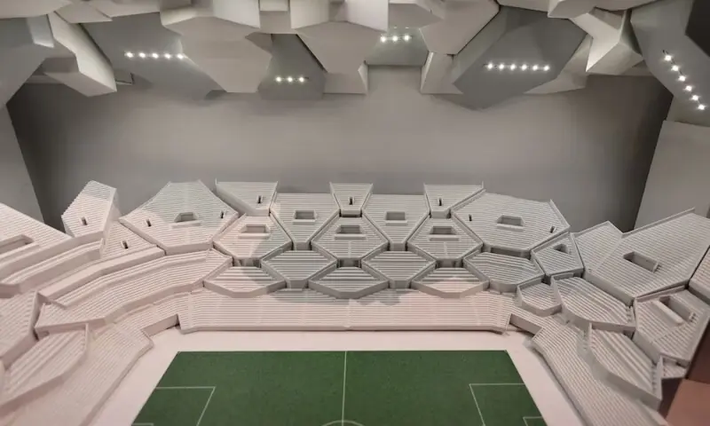 FIFA expected to confirm Saudi Arabia as 2034 World Cup hosts - Riyadh, Saudi Arabia - December 11, 2024 A model of the proposed NEOM Stadium is seen inside the Saudi Arabia World Cup bid exhibition. --- Reuters FIFA expected to confirm Saudi Arabia as 2034 World Cup hosts - Riyadh, Saudi Arabia - December 11, 2024 A model of the proposed NEOM Stadium is seen inside the Saudi Arabia World Cup bid exhibition. --- Reuters