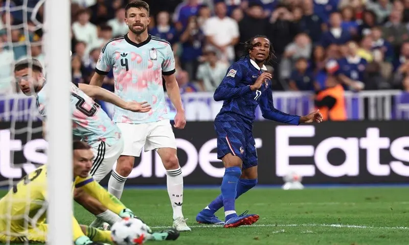 France's Michael Olise (R) scores past Belgium goalkeeper Maarten Vandevoordt during their UEFA Nations League Group A1 match at Stade de France in Saint-Denis, north of Paris, on October 5, 2026. —AFP France's Michael Olise (R) scores past Belgium goalkeeper Maarten Vandevoordt during their UEFA Nations League Group A1 match at Stade de France in Saint-Denis, north of Paris, on October 5, 2026. —AFP