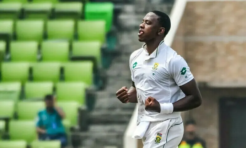 South Africa&rsquo;s Kagiso Rabada celebrates after taking the wicket of Bangladesh&rsquo;s Mushfiqur Rahim during the first day of the first Test cricket match between Bangladesh and South Africa at the Sher-e-Bangla National Cricket Stadium in Dhaka on October 21, 2024. &mdash; AFP
