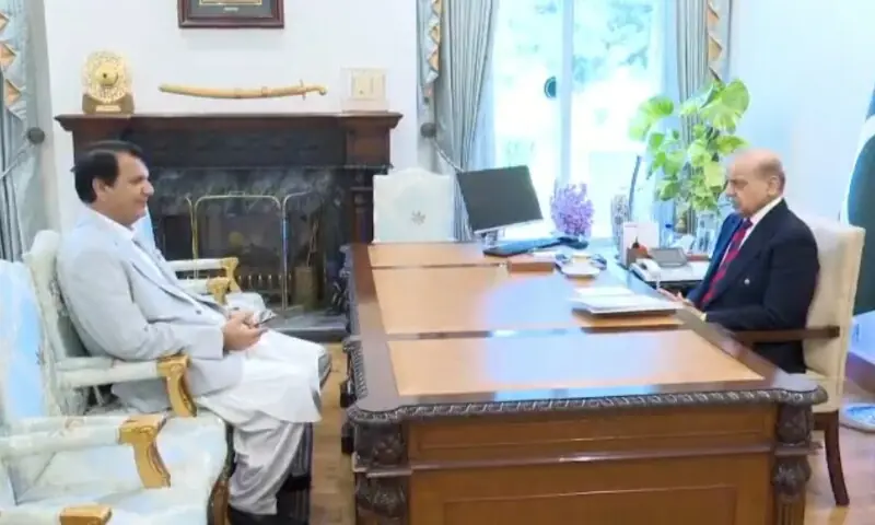 Prime Minister Shehbaz Sharif met Federal Minister for Kashmir Affairs and Gilgit-Baltistan Engineer Amir Muqam in Islamabad on Wednesday, Oct 7. &mdash;@PMO/X