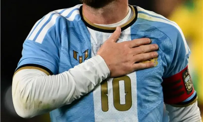 Argentina's forward #10 Lionel Messi celebrates scoring his team's third goal during the international friendly football match between Argentina and Benin at the Mas Monumental stadium in Buenos Aires on October 6, 2026.--AFP