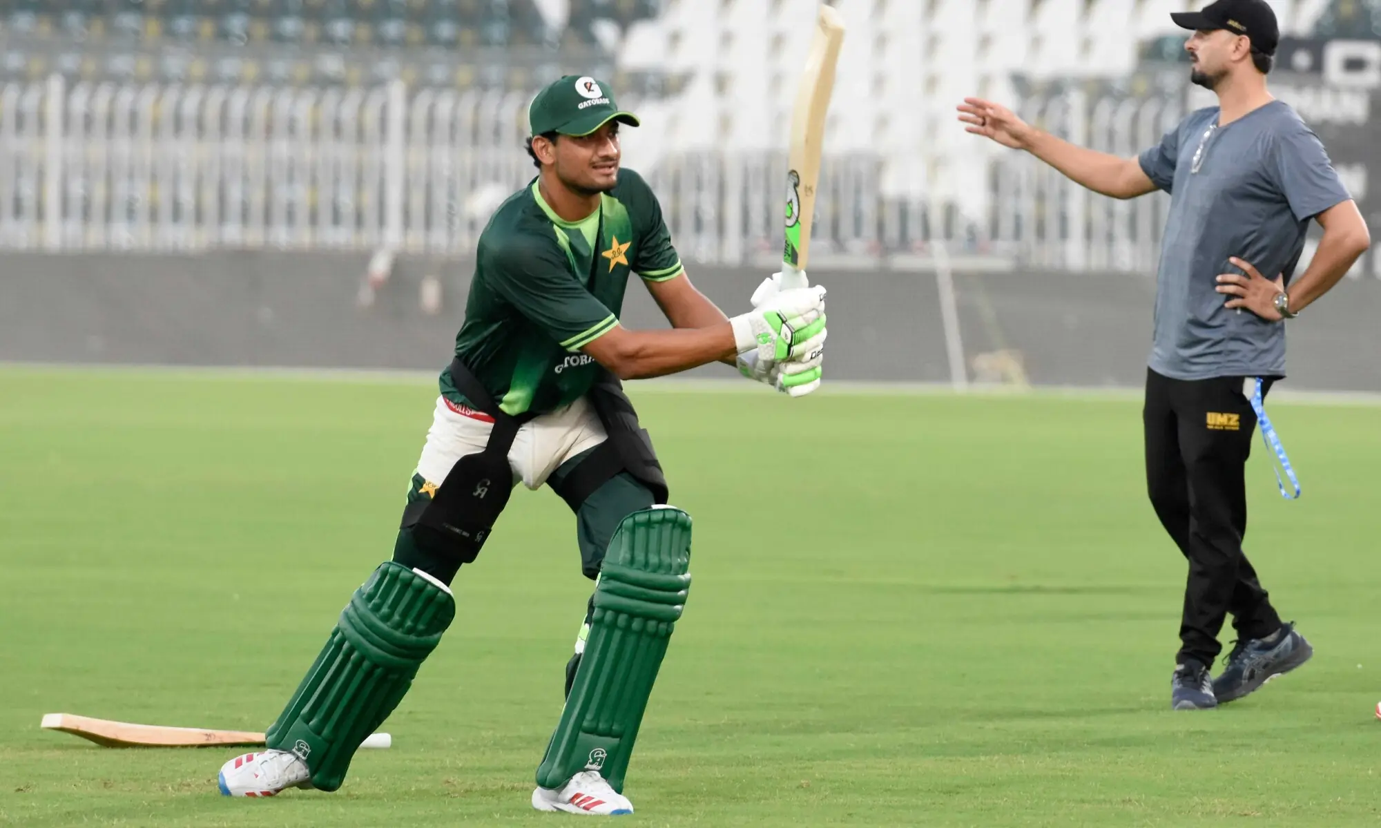 Pakistan batter Hasan Nawaz takes part in a training session at the Rawalpindi Cricket Stadium in Rawalpindi on October 7, 2026.—Tanveer Shahzad/White Star Pakistan batter Hasan Nawaz takes part in a training session at the Rawalpindi Cricket Stadium in Rawalpindi on October 7, 2026.—Tanveer Shahzad/White Star