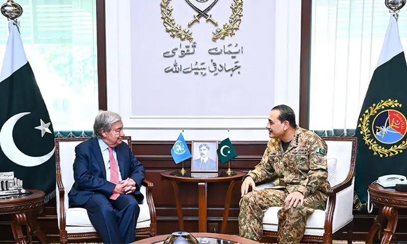 UN Secretary General Antonio Guterres calls on CDF Field Marshal Asim Munir in Rawalpindi.—White Star UN Secretary General Antonio Guterres calls on CDF Field Marshal Asim Munir in Rawalpindi.—White Star