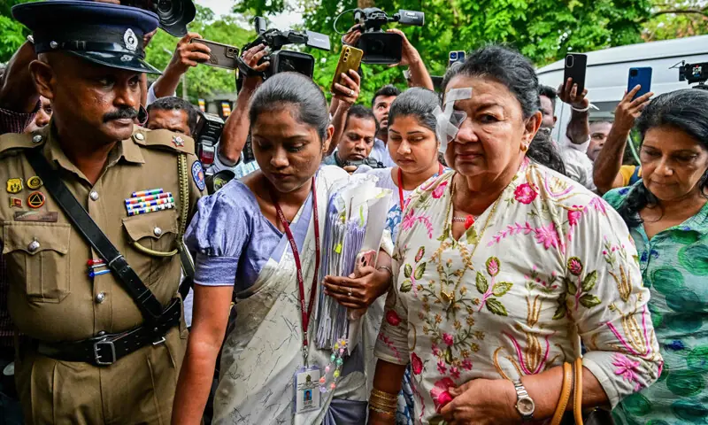Former First Lady Shiranthi Rajapaksa arrives at a court in Colombo after being arrested by the Bribery Commission.—AFP Former First Lady Shiranthi Rajapaksa arrives at a court in Colombo after being arrested by the Bribery Commission.—AFP
