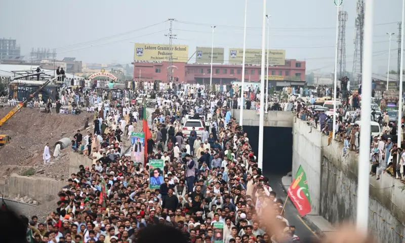 A PTI convoy led by KP CM Sohail Afridi reaches Hayatabad Toll Plaza in Peshawar on Oct 8, 2026. &mdash; X/InsafPK