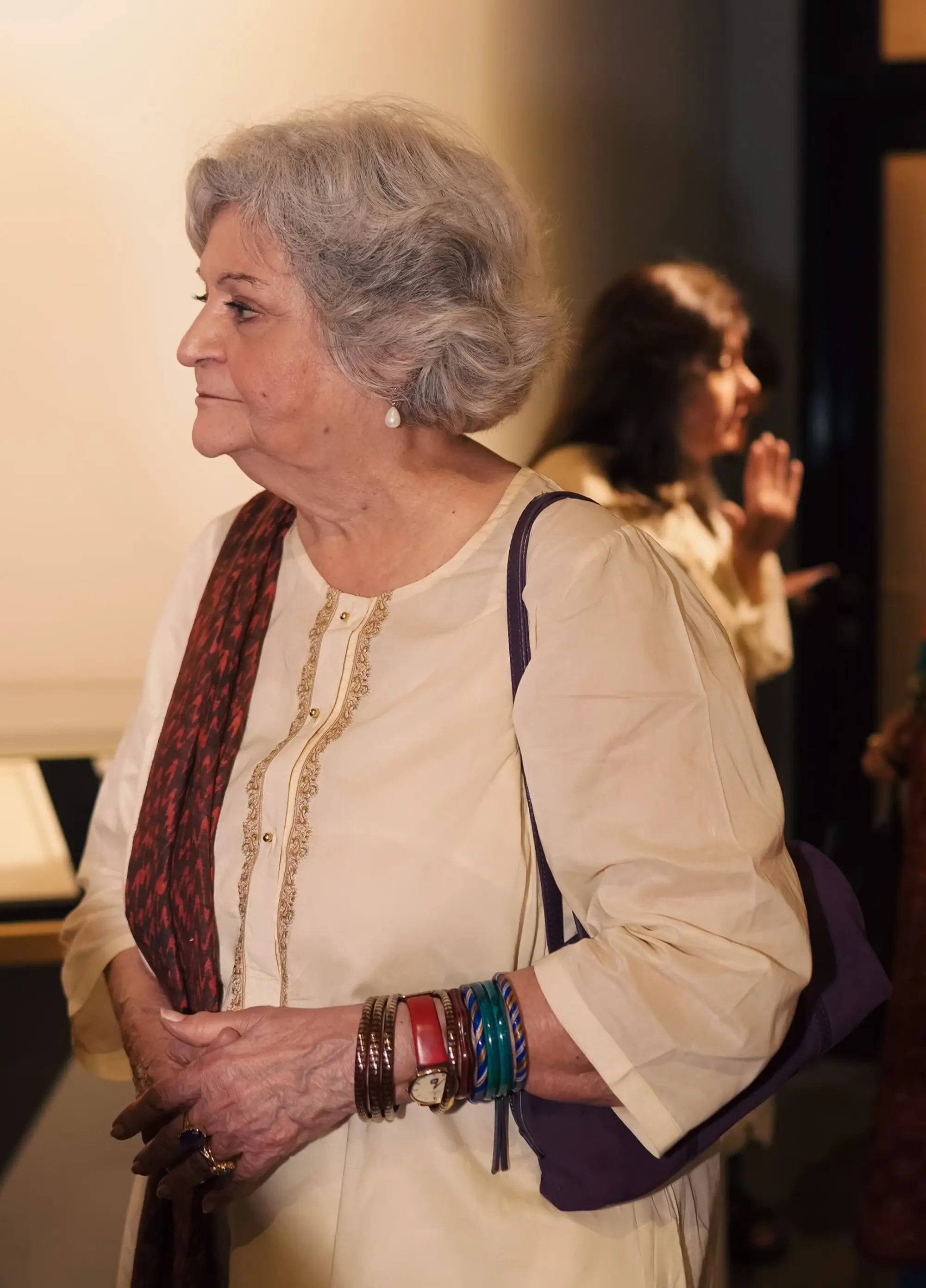 Salima Hashmi pictured at her retrospective
