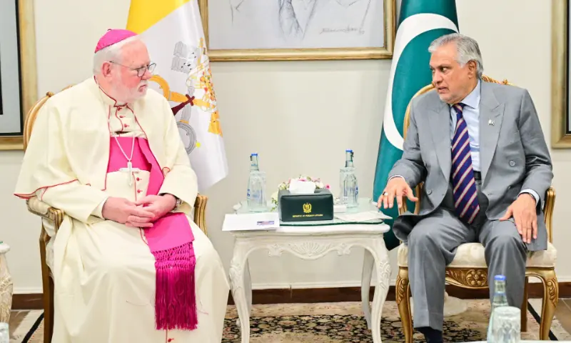 Archbishop Paul Richard Gallagher and Deputy Prime Minister and Foreign Minister Ishaq Dar, during a meeting in Islamabad, on October 9, 2026. &mdash; X/FO