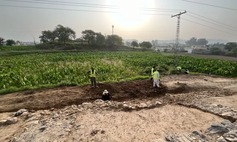 Workers dig at the excavation site at Jandial in Khyber Pakhtunkhwa. —Government of Khyber Pakhtunkhwa