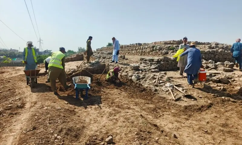 Workers dig at the excavation site at Jandial in Khyber Pakhtunkhwa. —Government of Khyber Pakhtunkhwa