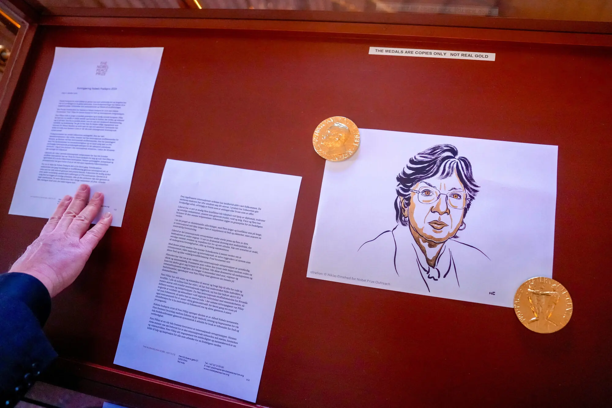 An illustration depicting 2026 Peace Prize laureate Navanethem &ldquo;Navi&rdquo; Pillay is pictured after, after the announcement of the 2026 peace prize winner, in Oslo, Norway on October 9, 2026.