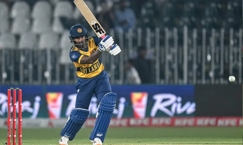 Sri Lanka's Lahiru Udara watches the ball after playing a shot during the first Twenty20 International against Pakistan at the Rawalpindi Cricket Stadium in Rawalpindi on October 9, 2026.--AFP Sri Lanka's Lahiru Udara watches the ball after playing a shot during the first Twenty20 International against Pakistan at the Rawalpindi Cricket Stadium in Rawalpindi on October 9, 2026.--AFP