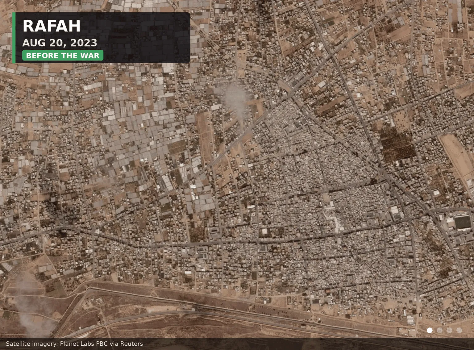 Satellite images of Gaza port on Oct 8, 2023 and during the war (Aug 25, 2025), and of Rafah before (Aug 20, 2023) and during the war (Sept 30, 2025). &mdash; GIF made using Claude, with images courtesy Planet Labs PBC via Reuters