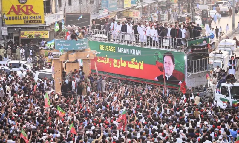 KP CM Sohail Afridi addresses PTI supporters at Farooq-i-Azam Chowk in Charsadda on Oct 10, 2026. — X/ShafiJan KP CM Sohail Afridi addresses PTI supporters at Farooq-i-Azam Chowk in Charsadda on Oct 10, 2026. — X/ShafiJan