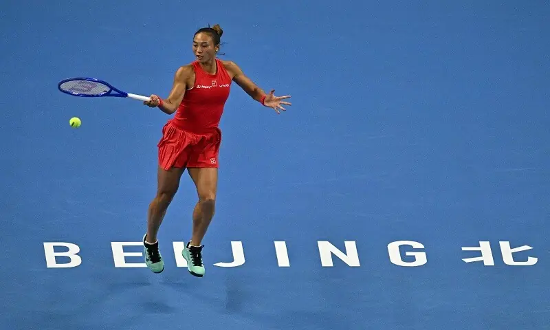 China’s Zheng Qinwen hits a return against Belgium’s Elise Mertens during their China Open semi-final at the National Tennis Centre in Beijing, China, on October 10, 2026.— AFP China’s Zheng Qinwen hits a return against Belgium’s Elise Mertens during their China Open semi-final at the National Tennis Centre in Beijing, China, on October 10, 2026.— AFP