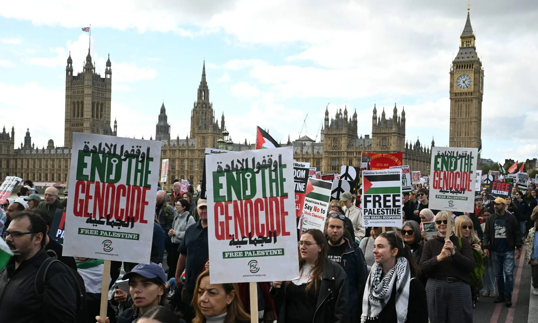 People cross Westminster Bridge as they take part in a National March in support of Palestine, organised by Palestine Solidarity Campaign, in central London on October 10, 2026. — AFP People cross Westminster Bridge as they take part in a National March in support of Palestine, organised by Palestine Solidarity Campaign, in central London on October 10, 2026. — AFP