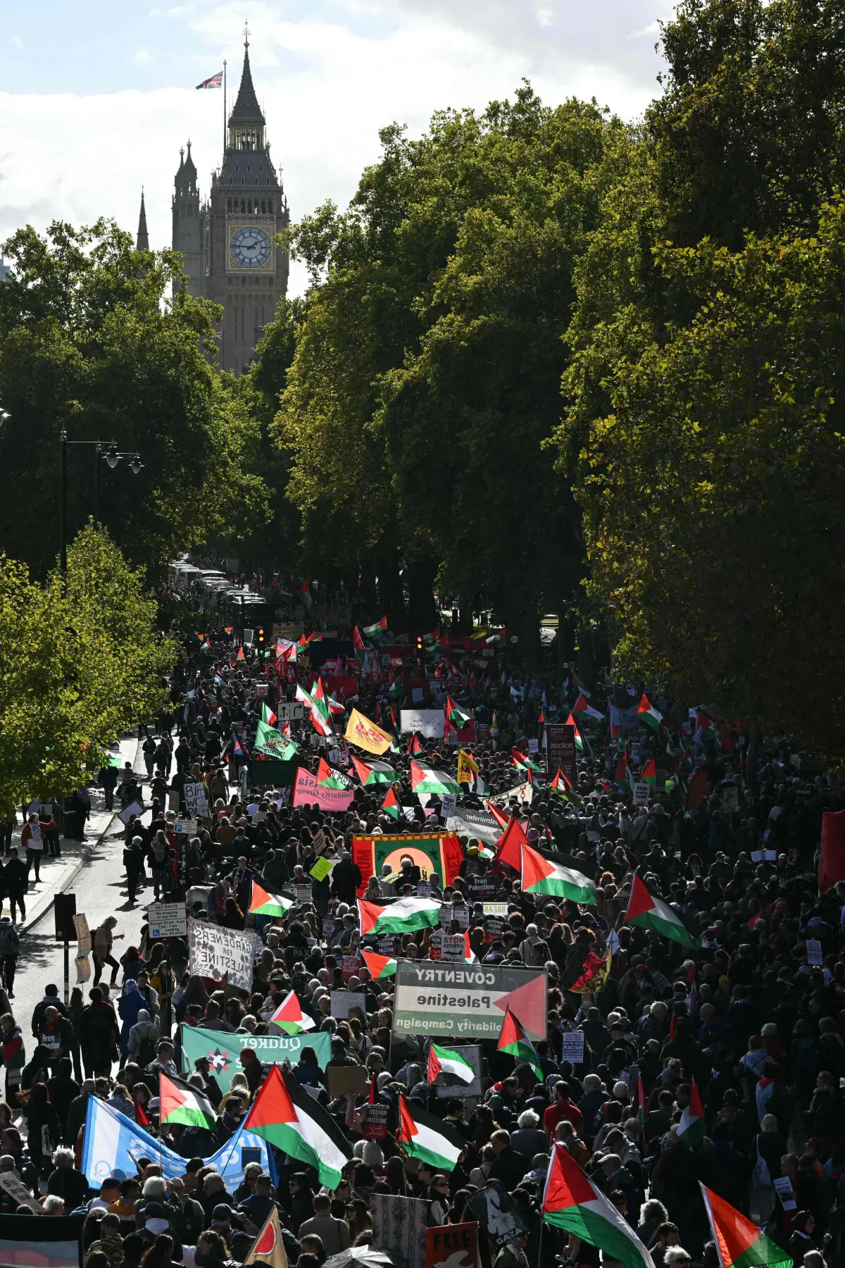 People take part in a National March in support of Palestine, organised by Palestine Solidarity Campaign, in central London on Oct 10, 2026. — AFP