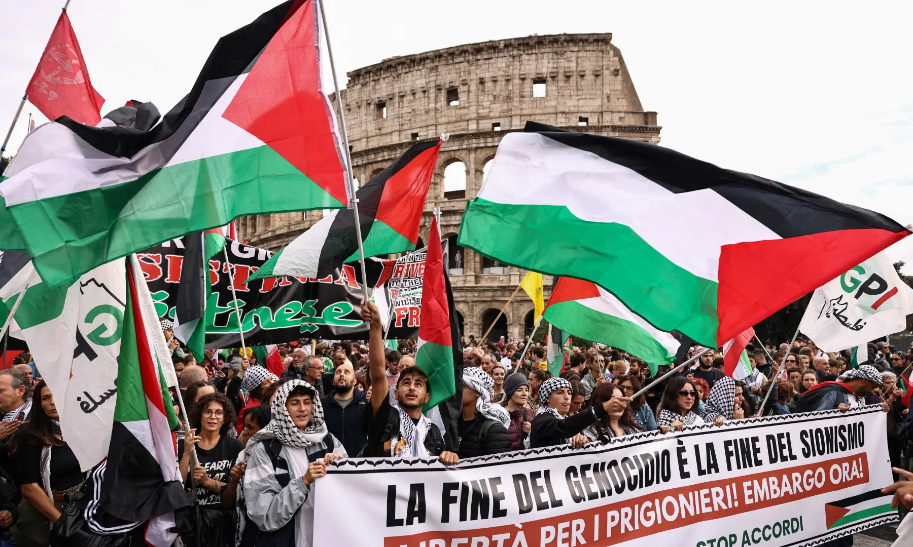 Protesters during a pro-Palestinian demonstration in Rome, Italy on Oct 10, 2026. — Reuters