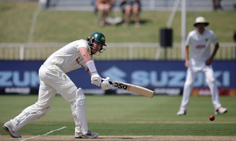 AUSTRALIAN batter Matt Renshaw plays a shot during the first Test against South Africa at Kingsmead on Saturday.&mdash;AFP
