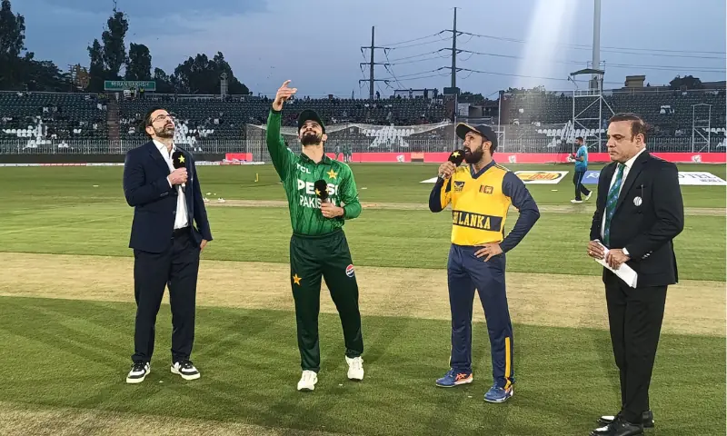 Pakistan and Sri Lanka captains, Sahibzada Farhan and Kusal Mendis during the toss ahead of the second T20I at the Rawalpindi Cricket Stadium on Sunday, October 11, 2026.--Courtesy PCB Pakistan and Sri Lanka captains, Sahibzada Farhan and Kusal Mendis during the toss ahead of the second T20I at the Rawalpindi Cricket Stadium on Sunday, October 11, 2026.--Courtesy PCB