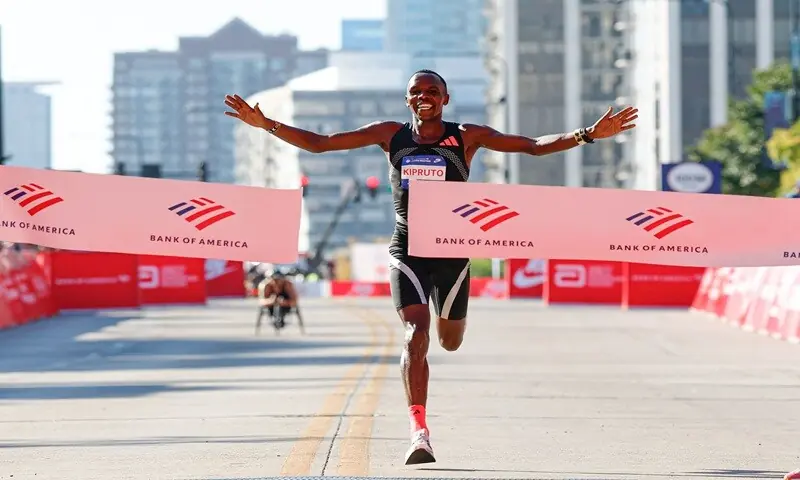 Kenya's Amos Kipruto crosses the finish line to win the first place in the men's professional division during the Chicago Marathon in Chicago, Illinois, on October 11, 2026. —AFP Kenya's Amos Kipruto crosses the finish line to win the first place in the men's professional division during the Chicago Marathon in Chicago, Illinois, on October 11, 2026. —AFP