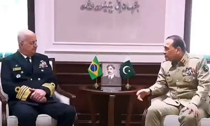 Chief of Defence Forces and Chief of the Army Staff Field Marshal Asim Munir (R) meets Brazilian Chief of the Joint Chiefs of Staff Admiral Renato Rodrigues De Aguiar Freire at General Headquarters in Rawalpindi on Oct 12, 2026. — Screengrab via Facebook/ISPR Chief of Defence Forces and Chief of the Army Staff Field Marshal Asim Munir (R) meets Brazilian Chief of the Joint Chiefs of Staff Admiral Renato Rodrigues De Aguiar Freire at General Headquarters in Rawalpindi on Oct 12, 2026. — Screengrab via Facebook/ISPR