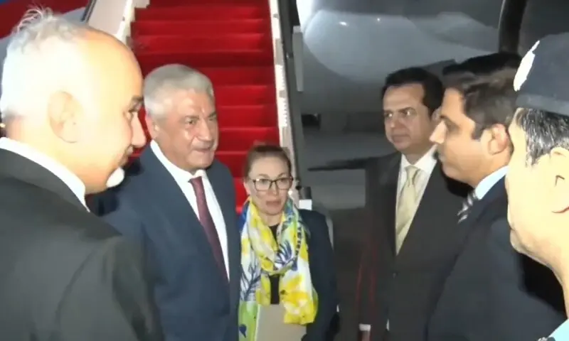 Russian Interior Minister Vladimir Kolokolstev (2nd L) is received by Minister of State for Interior Affairs Tallal Chaudhry (3rd R) in Islamabad on October 12, 2026. — Screengrab via X/@MOIofficialGoP Russian Interior Minister Vladimir Kolokolstev (2nd L) is received by Minister of State for Interior Affairs Tallal Chaudhry (3rd R) in Islamabad on October 12, 2026. — Screengrab via X/@MOIofficialGoP
