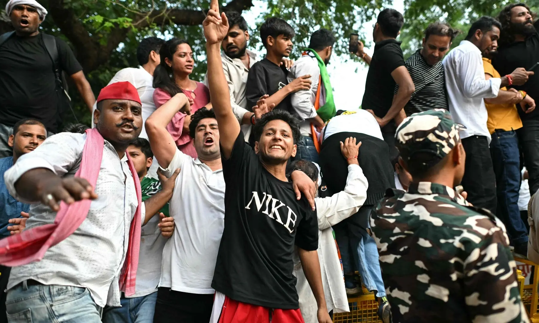 Cockroach Janta Party (CJP) supporters shout slogans during a protest demanding the resignation of India’s Chief Election Commissioner Gyanesh Kumar over alleged voter roll irregularities linked to the “special intensive revision” (SIR), in New Delhi on October 12, 2026. —AFP