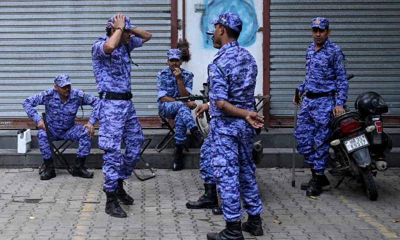 Rapid Action Force personnel gather near the Jantar Mantar protest site in New Delhi on October 13, 2026. — AFP Rapid Action Force personnel gather near the Jantar Mantar protest site in New Delhi on October 13, 2026. — AFP