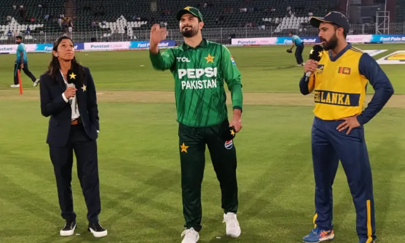 Pakistan captain Sahibzada Farhan flips the coin as his Sri Lankan counterpart Kusal Mendis looks on during the toss ahead of the third Twenty20 International at the Rawalpindi Cricket Stadium on October 13, 2026.--Courtesy PCB Pakistan captain Sahibzada Farhan flips the coin as his Sri Lankan counterpart Kusal Mendis looks on during the toss ahead of the third Twenty20 International at the Rawalpindi Cricket Stadium on October 13, 2026.--Courtesy PCB