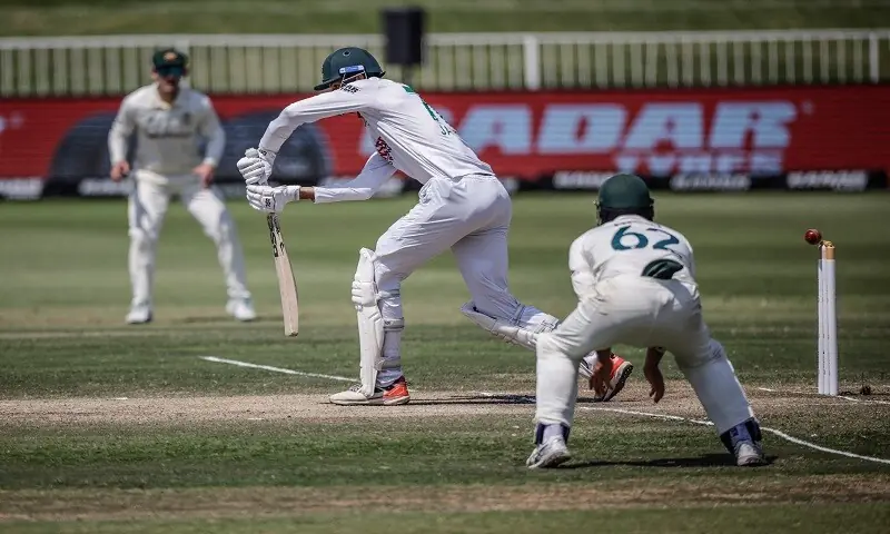 South African batter Marco Jansen is clean bowled by Australian pacer Josh Hazlewood during the first Test at Kingsmead in Durban, South Africa, on October 13, 2026. —AFP South African batter Marco Jansen is clean bowled by Australian pacer Josh Hazlewood during the first Test at Kingsmead in Durban, South Africa, on October 13, 2026. —AFP