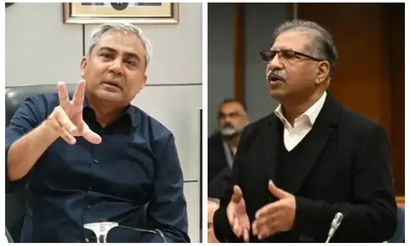 A combination photo shows Interior Minister Mohsin Naqvi (L) and PTI Barrister Ali Zafar (R). — screengrab via TheRealPCBMedia/X/Senate/File A combination photo shows Interior Minister Mohsin Naqvi (L) and PTI Barrister Ali Zafar (R). — screengrab via TheRealPCBMedia/X/Senate/File