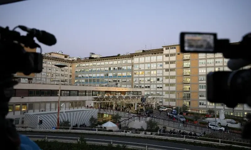 Cameras outside Gemelli Hospital, where Pope Leo is hospitalised to undergo surgery to remove a lung nodule, in Rome, Italy on October 13, 2026. —Reuters Cameras outside Gemelli Hospital, where Pope Leo is hospitalised to undergo surgery to remove a lung nodule, in Rome, Italy on October 13, 2026. —Reuters