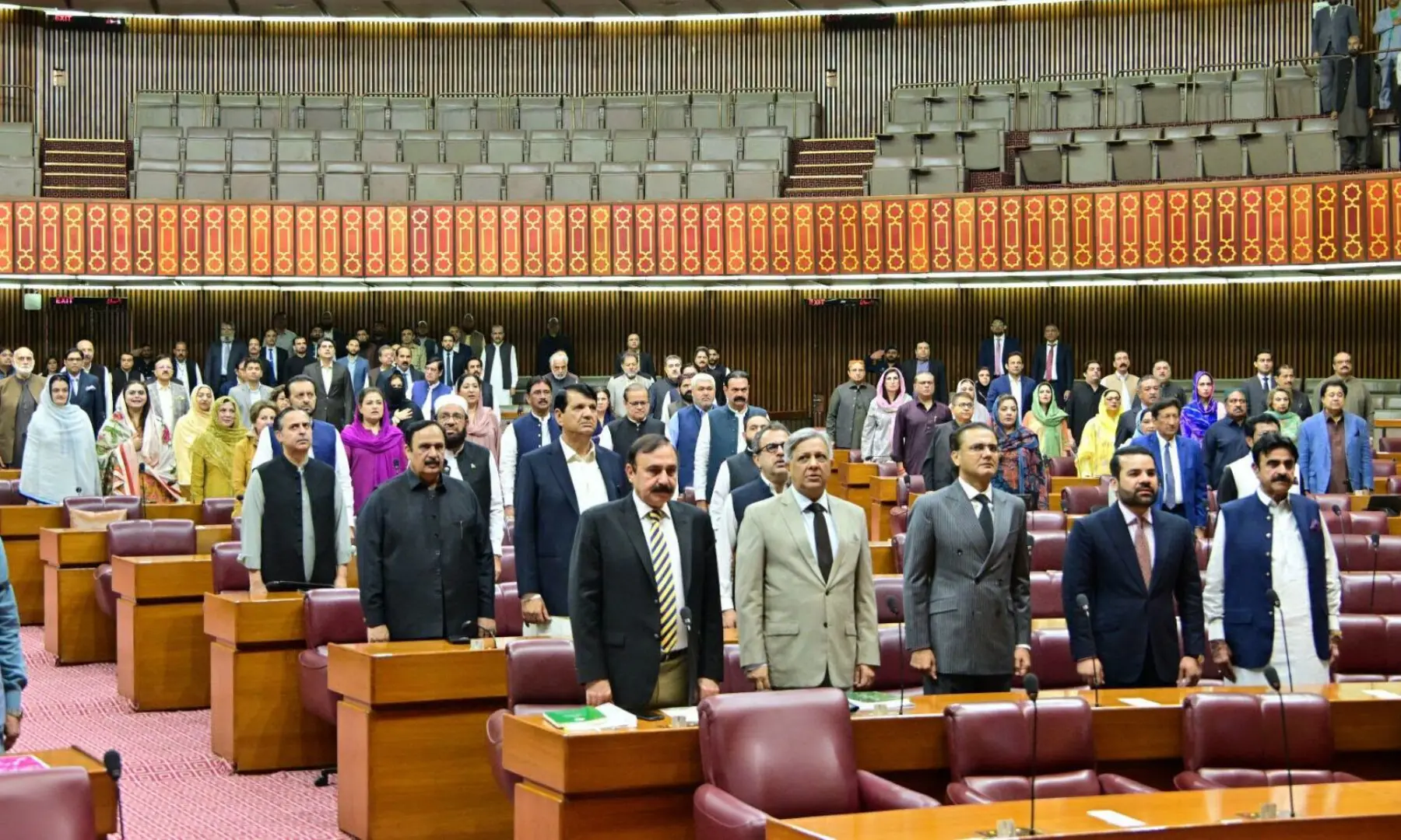 Lawmakers stand during the national anthem at the outset of an NA session on Oct 14, 2026. — Facebook/NationalAssemblyOfPakistan Lawmakers stand during the national anthem at the outset of an NA session on Oct 14, 2026. — Facebook/NationalAssemblyOfPakistan