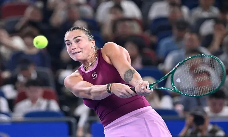 Belarus's Aryna Sabalenka hits a return against Ann Li of the US during their Wuhan Open round-of-32 match at the Dongfeng Voyah Centre Court in Wuhan, China, on October 14, 2026. &mdash;AFP