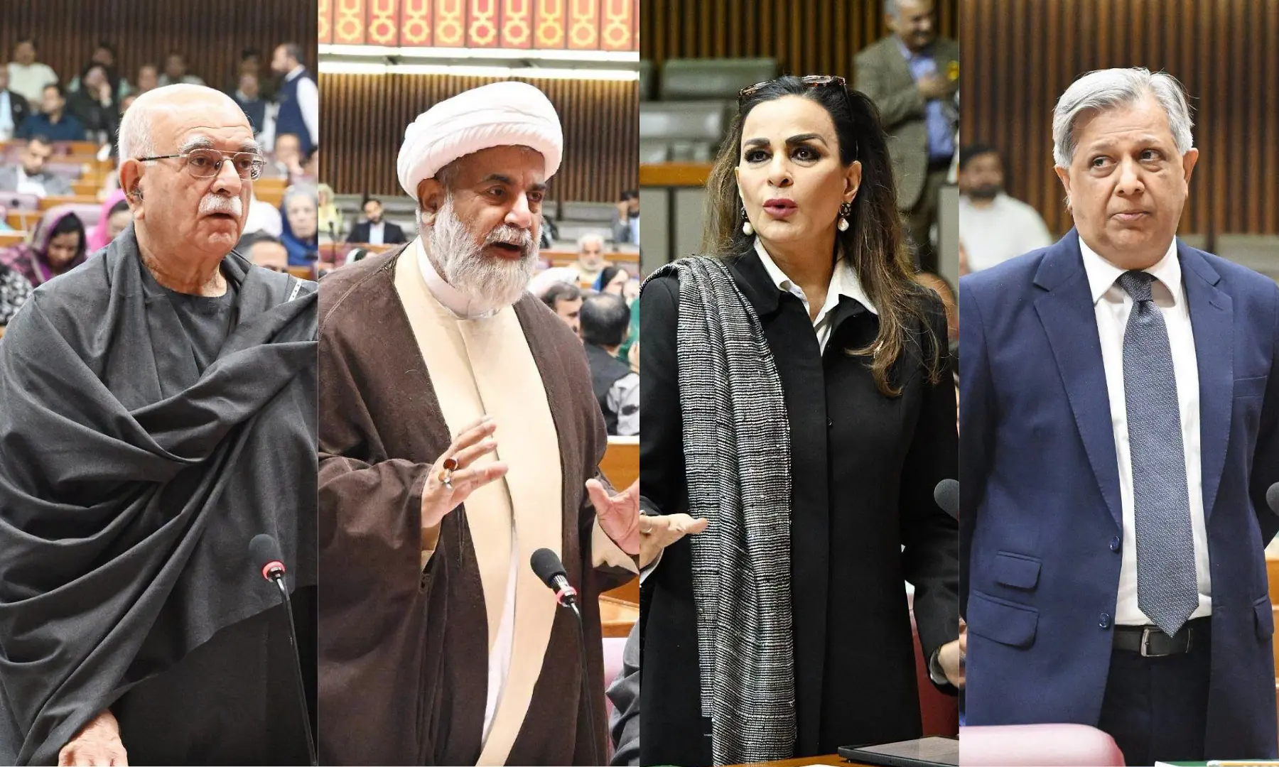 This photo collage shows (from L to R) NA Opposition Leader Mehmood Khan Achakzai, Senate Opposition Leader Raja Nasir Abbas, PPP's Senator Sherry Rehman and PML-N's Azam Nazeer Tarar speaking during a joint parliamentary session on Oct 15, 2026. — courtesy Facebook/NationalAssemblyofPakistan This photo collage shows (from L to R) NA Opposition Leader Mehmood Khan Achakzai, Senate Opposition Leader Raja Nasir Abbas, PPP's Senator Sherry Rehman and PML-N's Azam Nazeer Tarar speaking during a joint parliamentary session on Oct 15, 2026. — courtesy Facebook/NationalAssemblyofPakistan