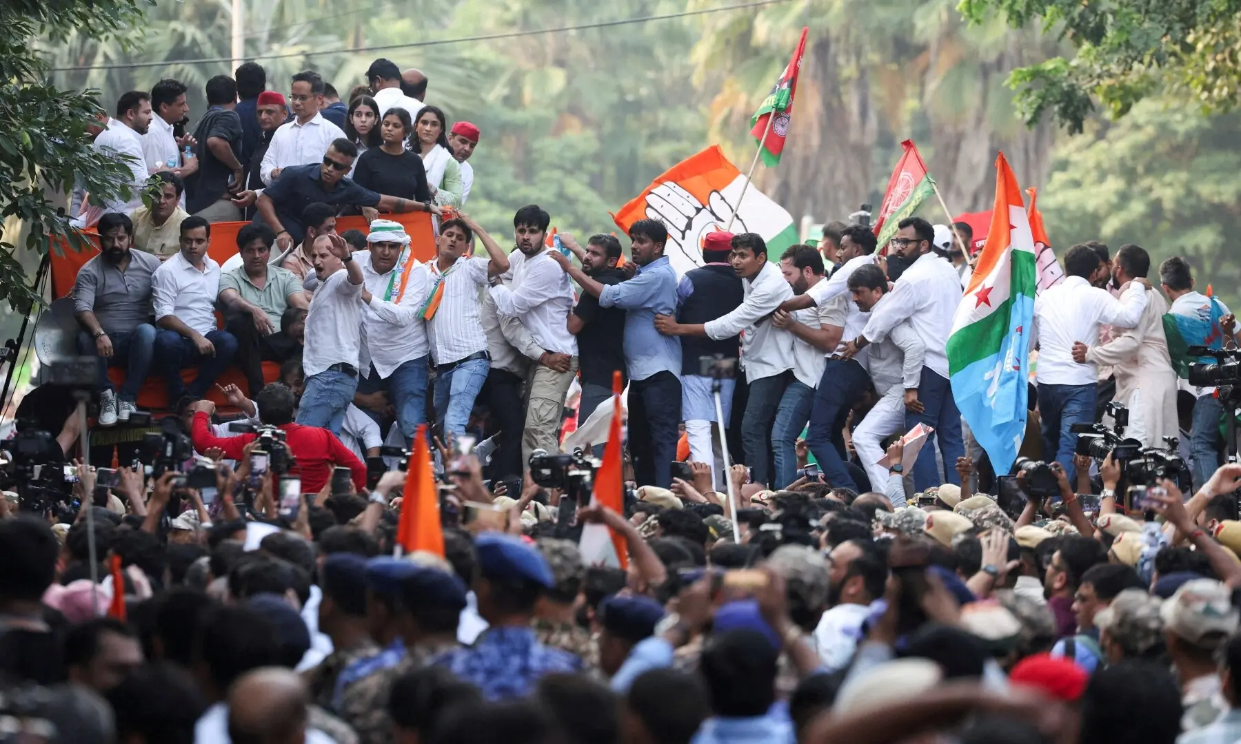 Supporters of opposition parties join in a protest march to the Supreme Court to protest a controversial revision of voter lists that has sparked days of unrest, in New Delhi, India on October 12, 2026. —Reuters/File