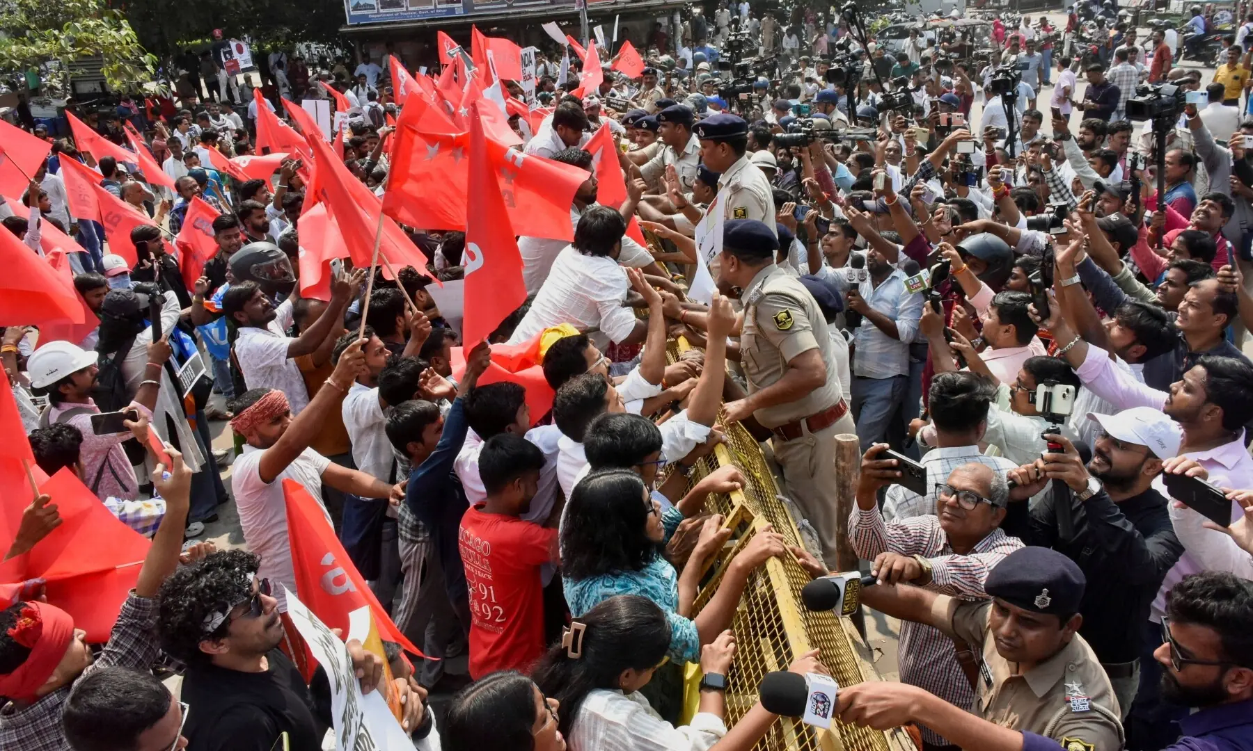 Police personnel exchange words with protesters near a barricade during a demonstration by the All India Students' Association (AISA) demanding the resignation of India's Chief Election Commissioner, Gyanesh Kumar, in Patna, India on October 13, 2026. —Reuters/File Police personnel exchange words with protesters near a barricade during a demonstration by the All India Students' Association (AISA) demanding the resignation of India's Chief Election Commissioner, Gyanesh Kumar, in Patna, India on October 13, 2026. —Reuters/File