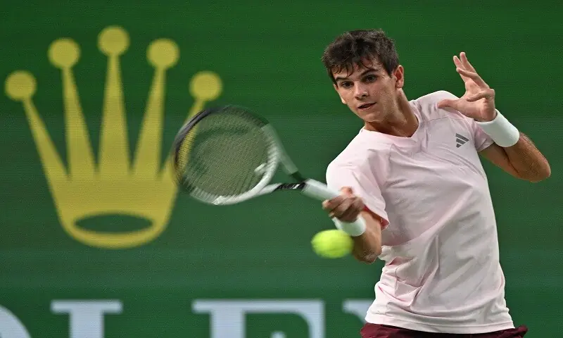 Spain's Rafael Jodar in action during the Shanghai Masters semi-final against Russia's Daniil MedvedevQizhong Forest Sports City Arena in Shanghai, China, on October 17, 2026. &mdash;AFP